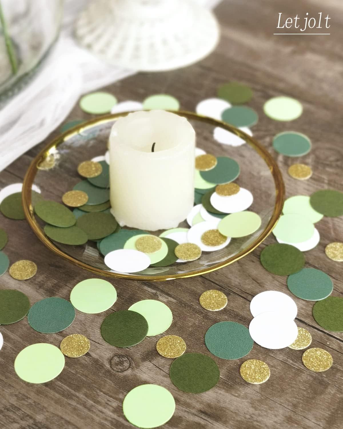 Green Confetti Glitter Golden Greenery Scatter Table Decoration Surprise Paper Craft Anniversary Supplies Birthday Party Bridal Baby Shower Party Wedding Gift Circle Dots Decor 100 Pcs