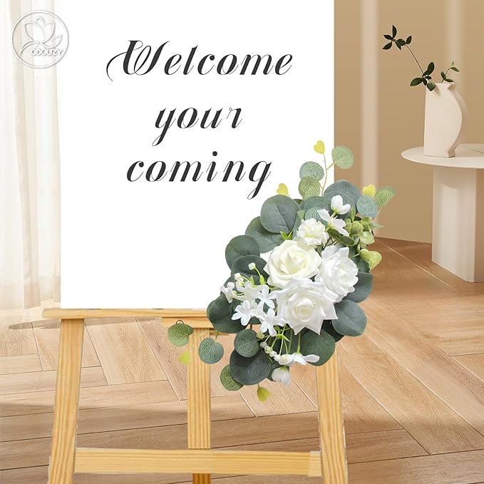 Artificial Wedding Arch Flowers for Wedding Sign,Set of 2 for Wedding Welcome Ceremony Sign,Faux Floral Swags,Wedding, Banquet and Reception Backdrop Floral Decoration (White Champagne)