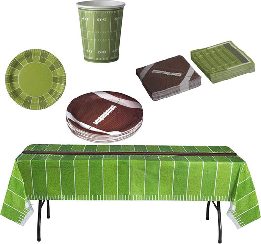 Hammont Football Themed Party Decorations - Pack of 7" & 9" Round Paper Plates, 9oz Cups, 24 Napkins, Tablecloth - Disposable Super Bowl Supplies - Birthday | Shower | Fantasy Football (Serves 16)
