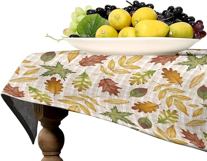 YCness Autumn Maple Leaves Tablecloth, Thanksgiving Autumn Harvest Watercolor Ginkgo Biloba Abstract Geometry Leaves Table Cover for Party Picnic Dinner Decor 60x120 Inch Rectangle