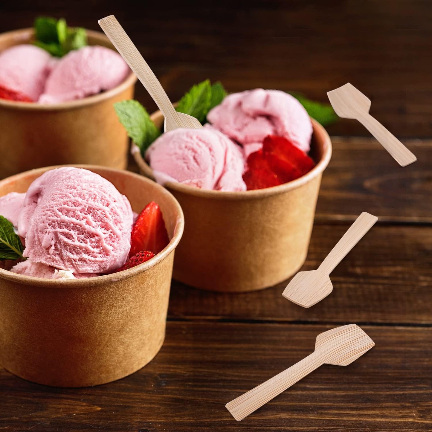 Mini Bamboo Utensils | 200PK Mini-Bamboo Spoons 3.54" Rectangular Disposable Small/Tiny Spoon for Jelly/Pudding/Yogurt/Desert/Cake/Tasting Natural 100% Compostable Biodegradable Renewable