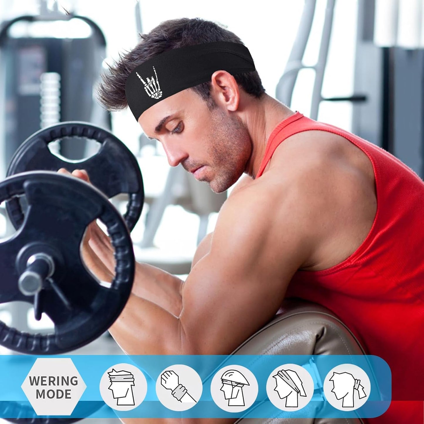 Headbands for Men 3 Pack Sport Sweat Bands Headbands Men Skull Finger Workout Sweatbands for Mens Women Head Bands Cooling Running Men's Hairband Headband