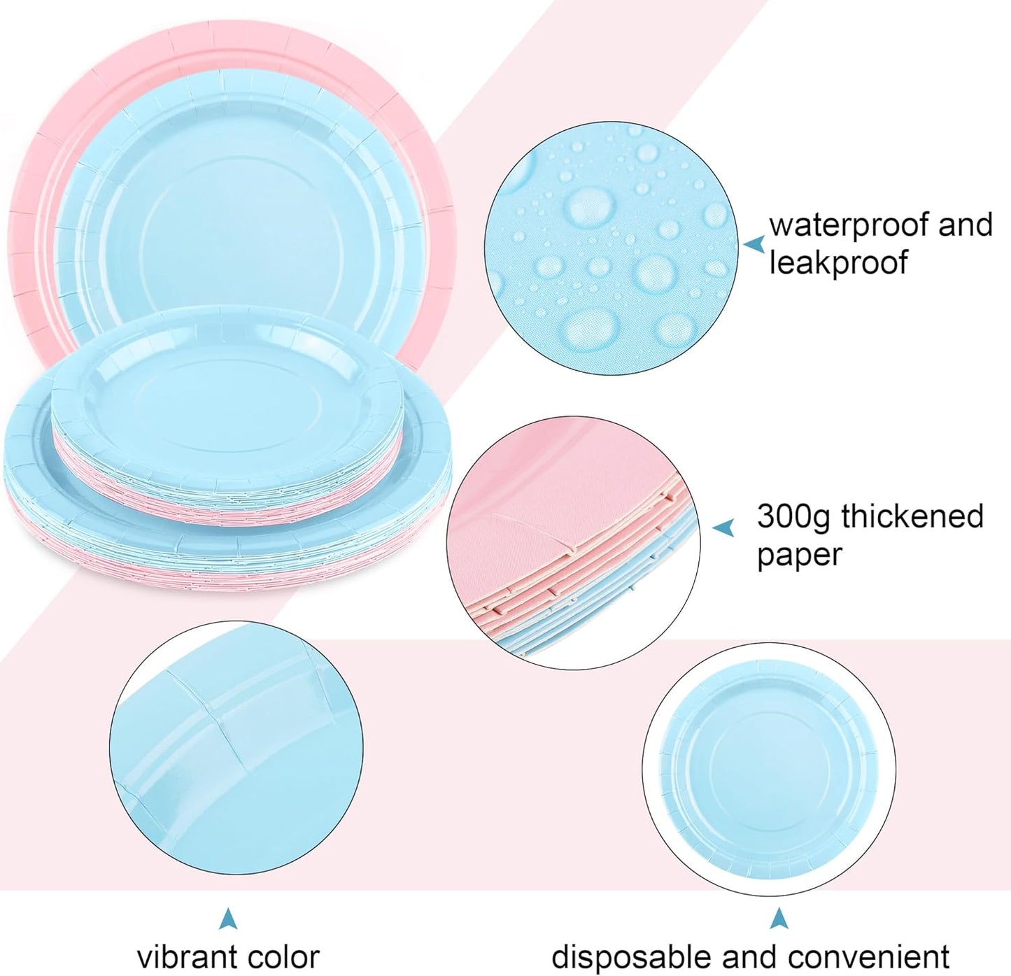 Ruisita 48 Pieces Baby Gender Reveal Party Supplies Light Pink and Light Blue Tableware Including 7 Inch and 9 Inch Paper Dinner Plates 2 Ply Napkins for Wedding, Birthday, Baby Shower (Serves 16)