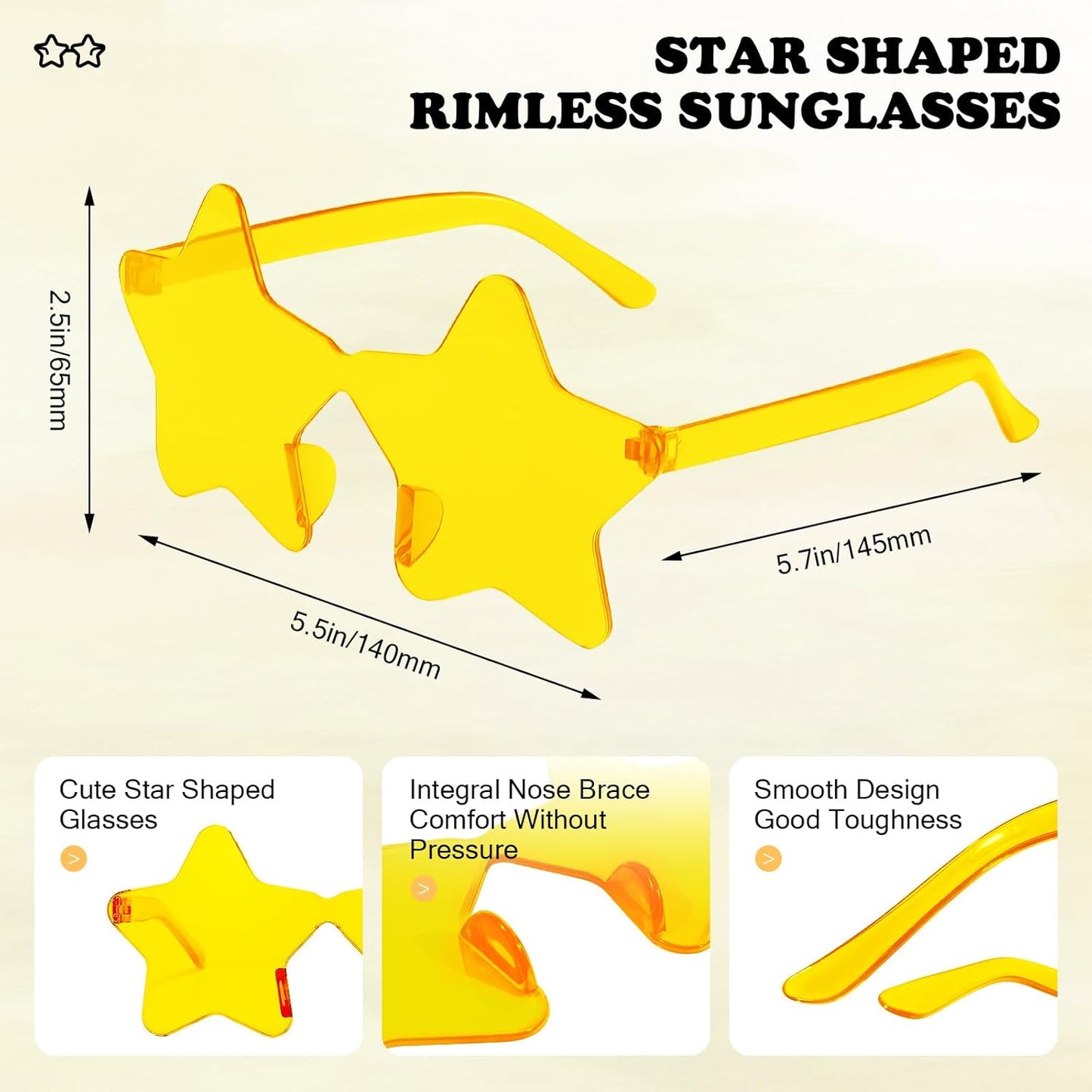 Matcheck 8/40 Pcs Star Shaped Rimless Sunglasses Bulk Transparent Candy Gradient Color Glasses One Piece Fun Party Eyewear