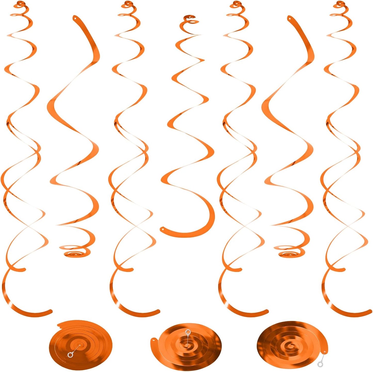 24 PCS Orange Hanging Swirl, Sparkle Ceiling Decorations, Plastic Streamer Party Decorations with Double-Swirls and Single-Swirls for Birthday Decorations, Thanksgiving Day，Graduation, Baby Shower