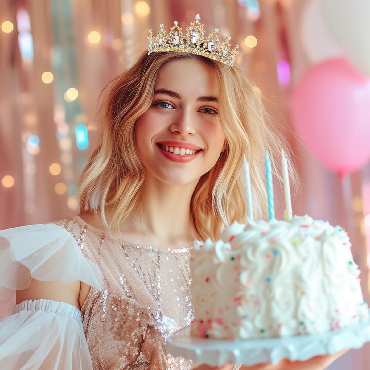 Birtthday Tiara Crown with Sash for Women Birthday Queen Party