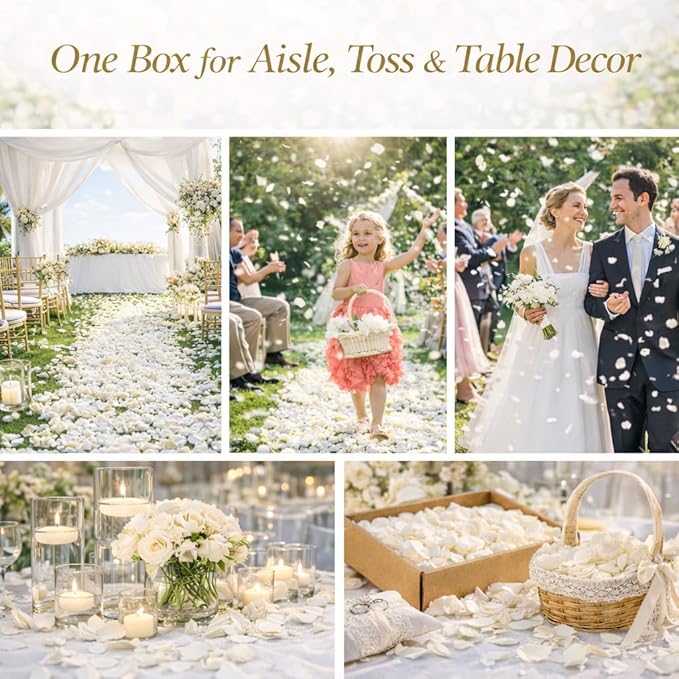 1000+Pcs Dried Real White Rose Petals, Freeze Preserved Flower Petals 8.47oz for Valentine's Day Gifts Wedding Party Decor, Flower Girl, Dinner Table Centerpieces, Bridal Shower, Flower Confetti 240g