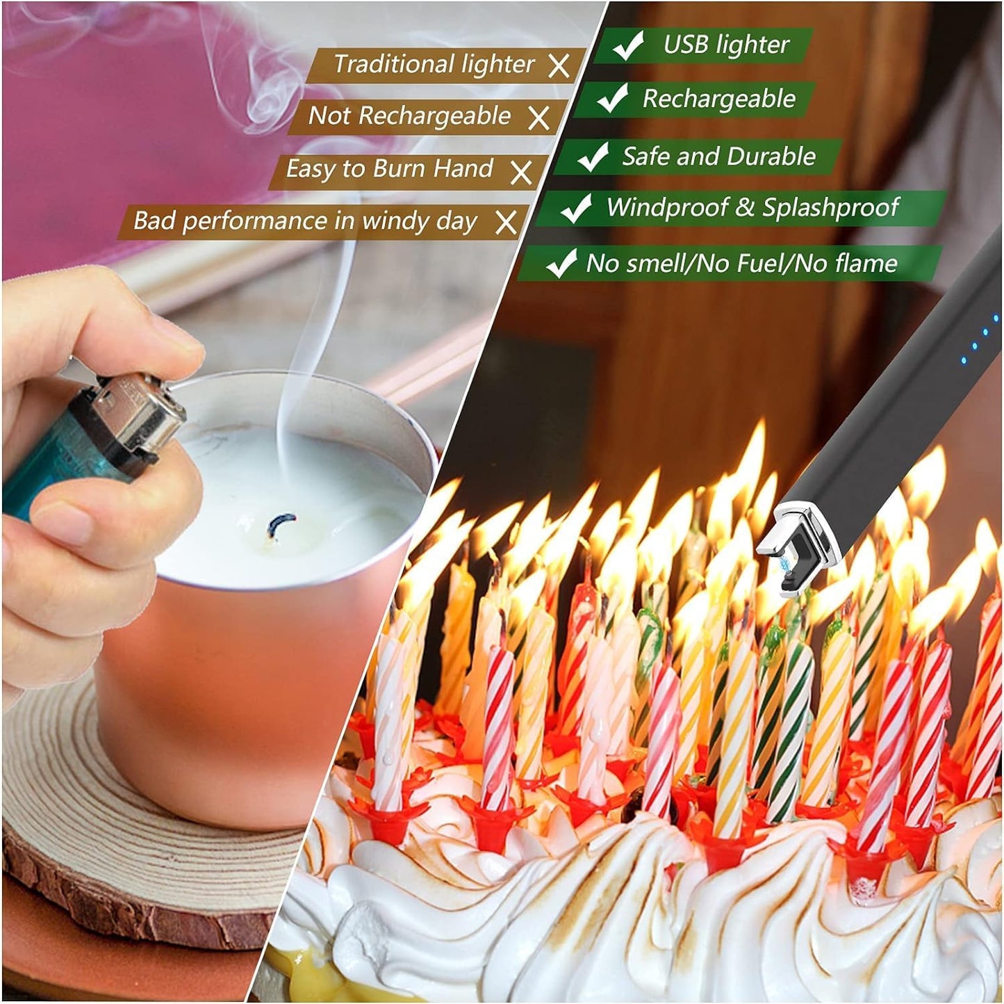 MEIRUBY 2 Pack Electric Candle Lighter, Christmas Stocking Stuffers Gifts for Women Mom Men Wife Sister, USB Arc Rechargeable Windproof Long Lighter for Candle BBQ Housewarming Birthday Gifts Idals