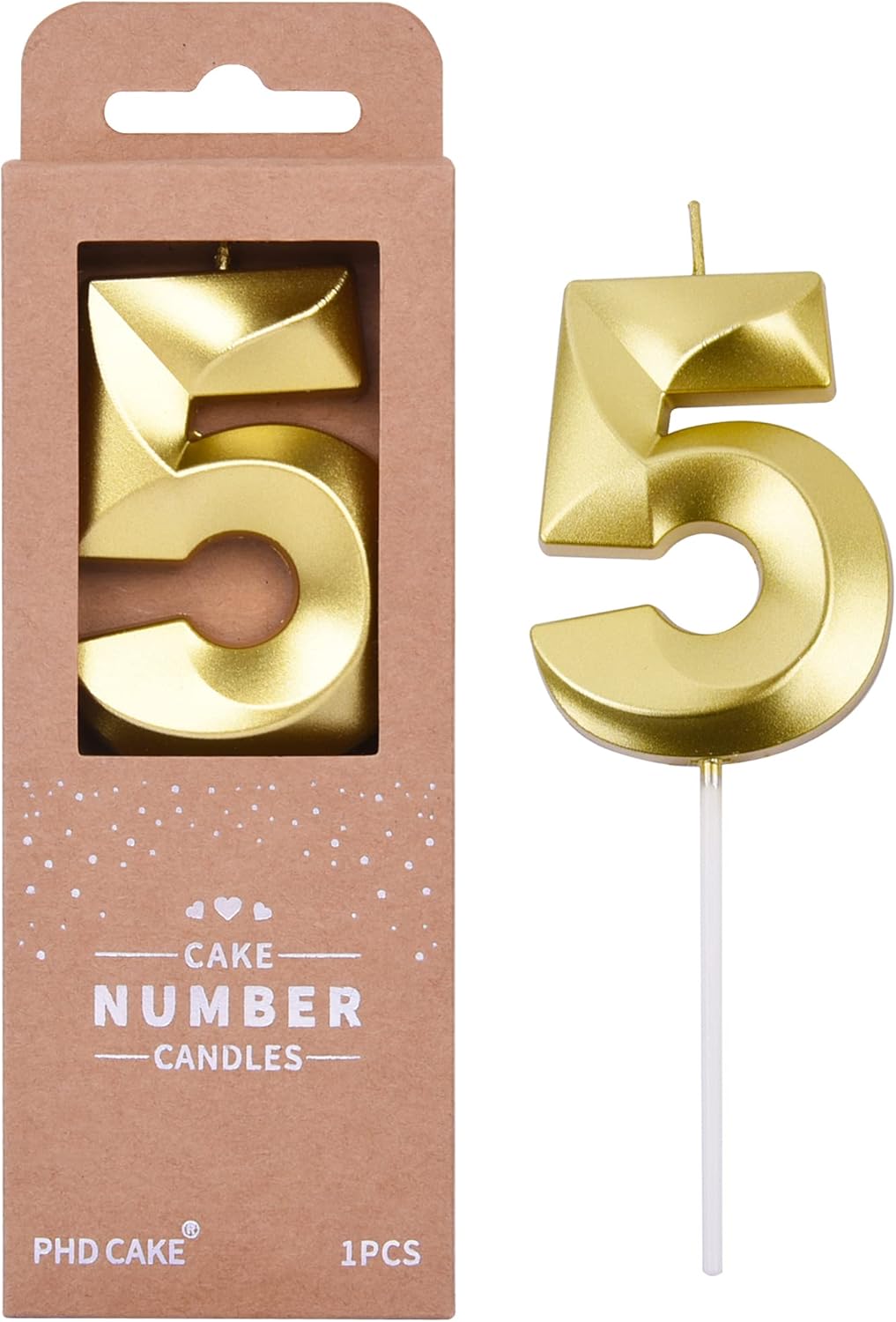 PHD CAKE 2.76 Inch Diamond Gold 5 Number Birthday Candles, Gold Number Candles, Cake Number Candles, Party Celebration