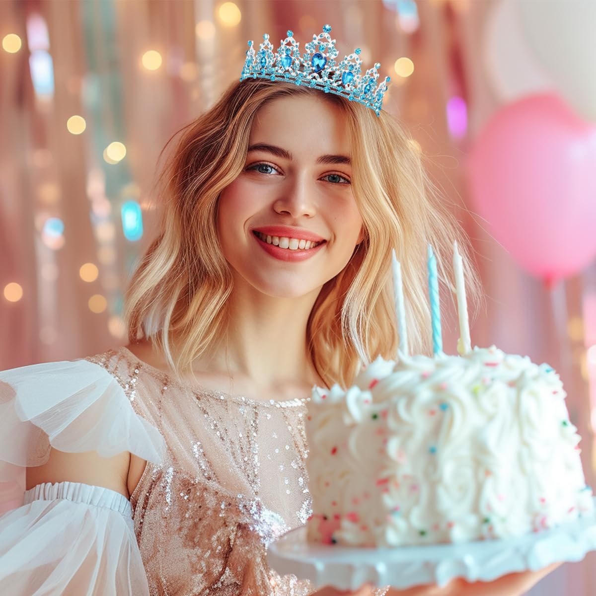 Birtthday Tiara Crown with Sash for Women Birthday Queen Party