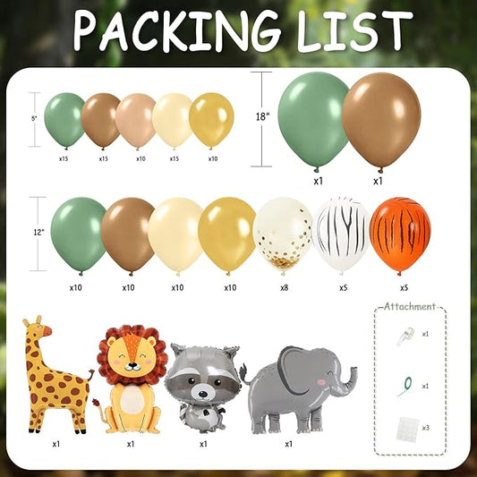 Tropical Jungle Animal Theme Birthday Party Balloon Decorations Kit，Ideal for Safari Adventure Birthday Parties, Kids Theme Decorations, Zoo Theme Parties, and Outdoor Adventure Party Decor