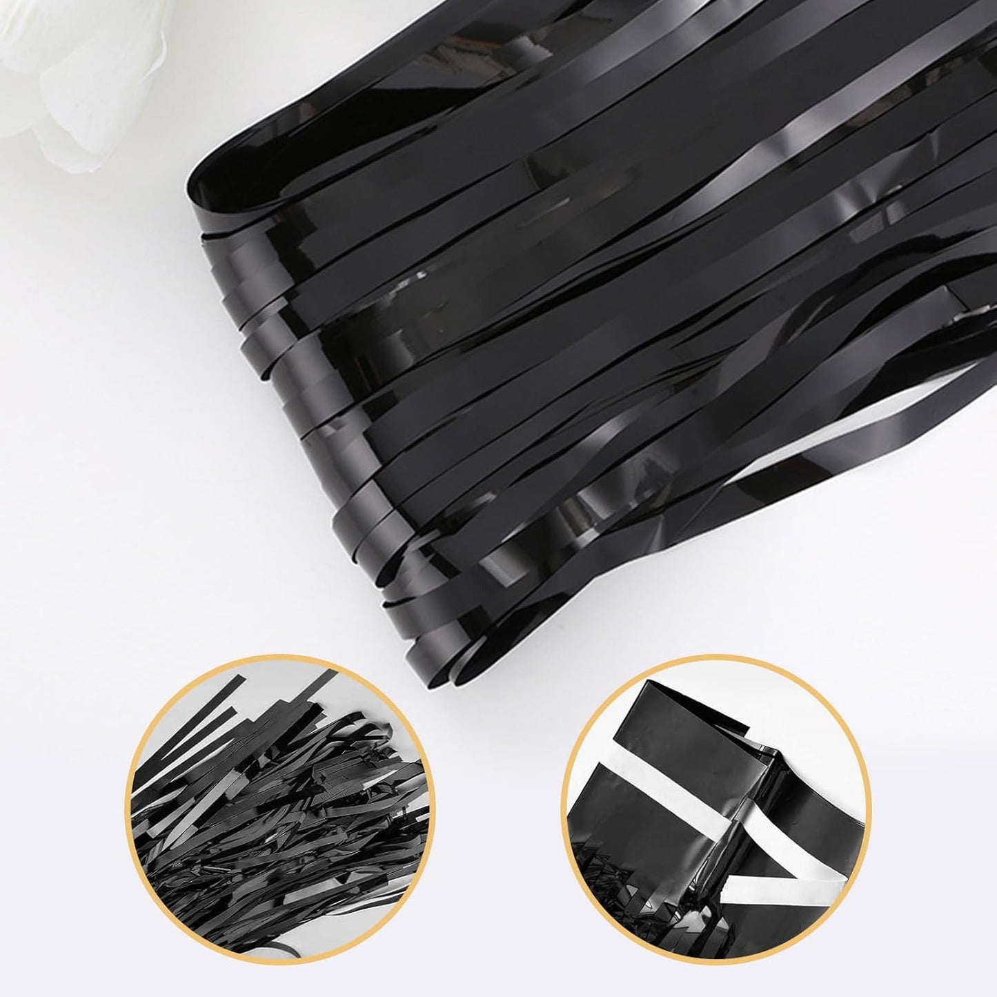 5 Pack Black Foil Curtain Backdrop 3.2ft x 9.8ft Metallic Tinsel Foil Fringe Curtains Streamer Photo Booth Backdrop for Birthday Party Engagement Bachelorette Party Decorations (Black)