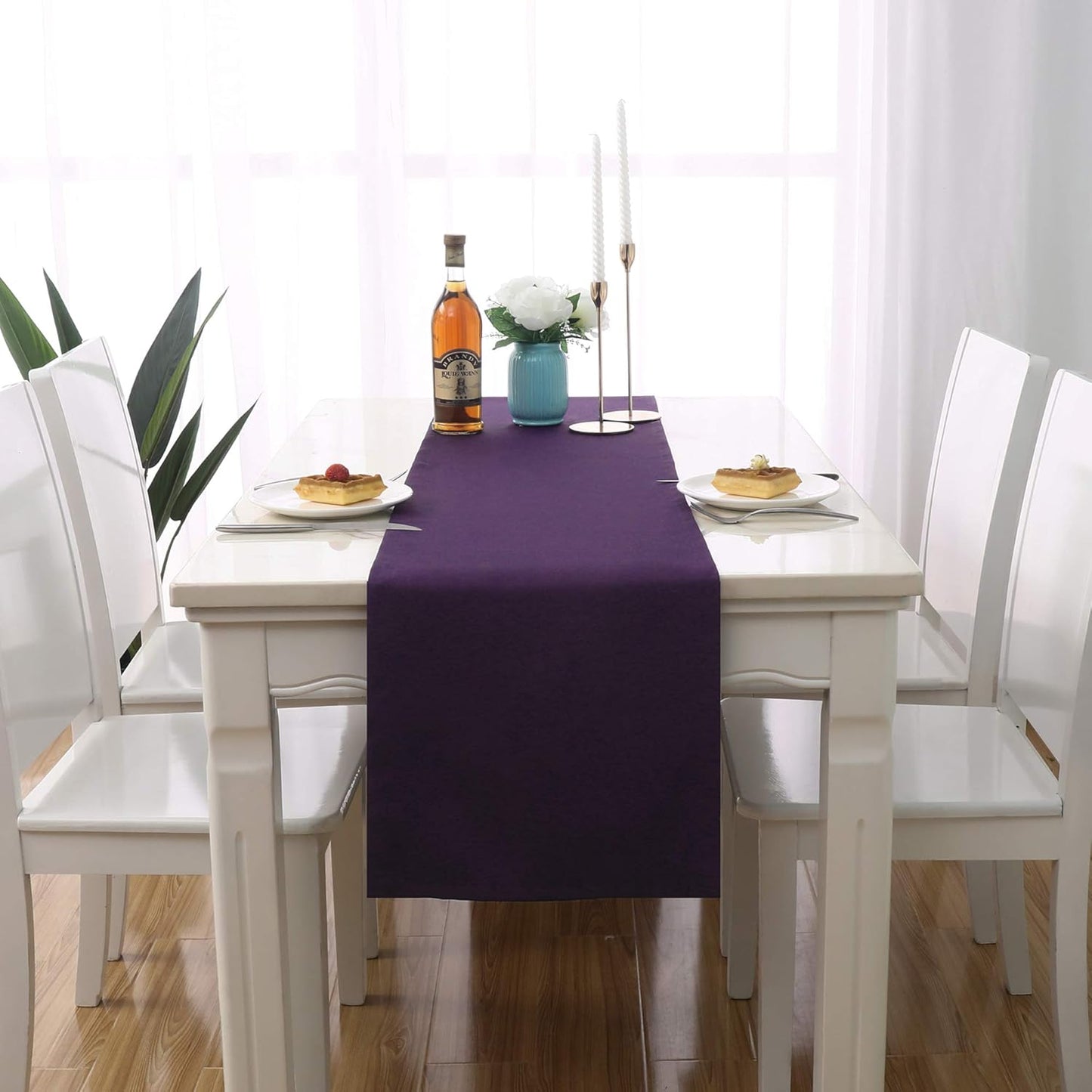 DUALIFE Plum Purple Table Runner for Wedding 108 Inch Long 9 FT Table Runners Rectange and Round Table Decorations for Birthday Parties, Banquets, Graduations, Engagements 14X108 Inches 1 Panel