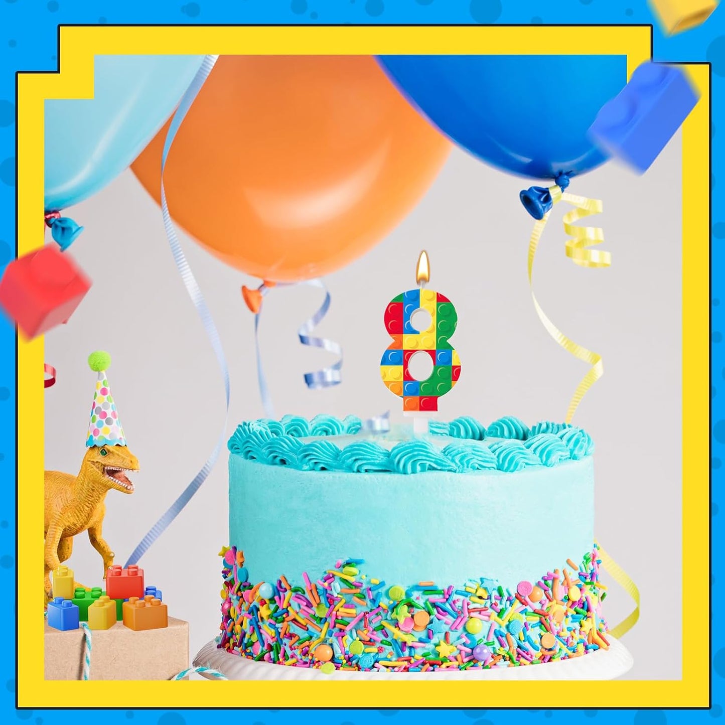 Building Block Themed Birthday Candle Number 1 Candle Birthday Party Decoration Cake Topper for Building Block Party Decoration Theme Parties Supplies (Number 8)