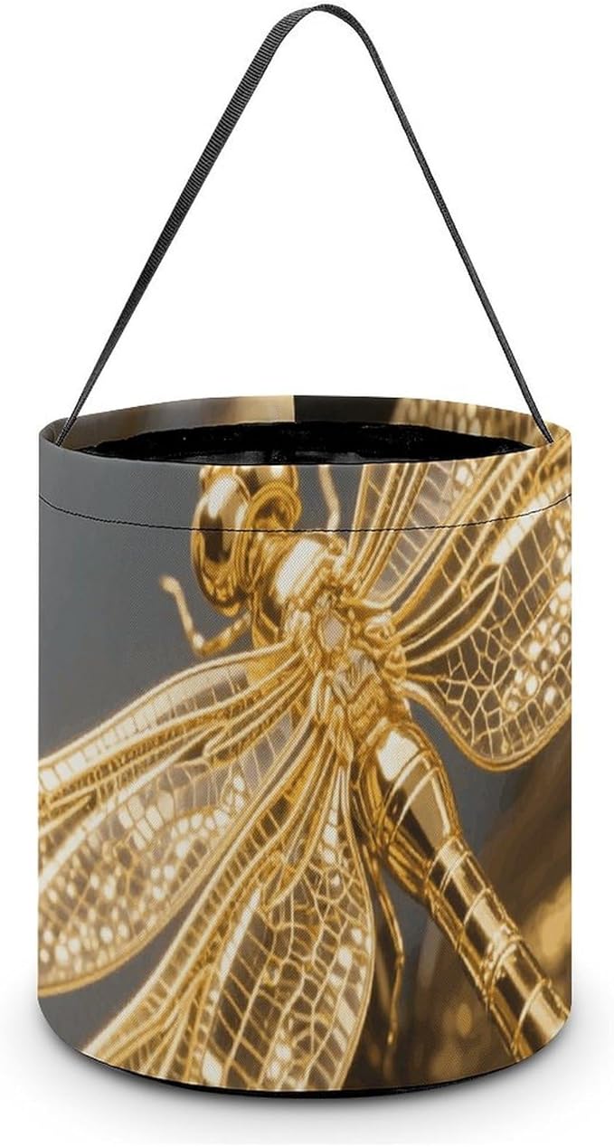 Halloween Candy Bucket - Gold Exquisite Dragonfly Trick Or Treat Candy Bag, Gift Bag for Party Favor Supplies