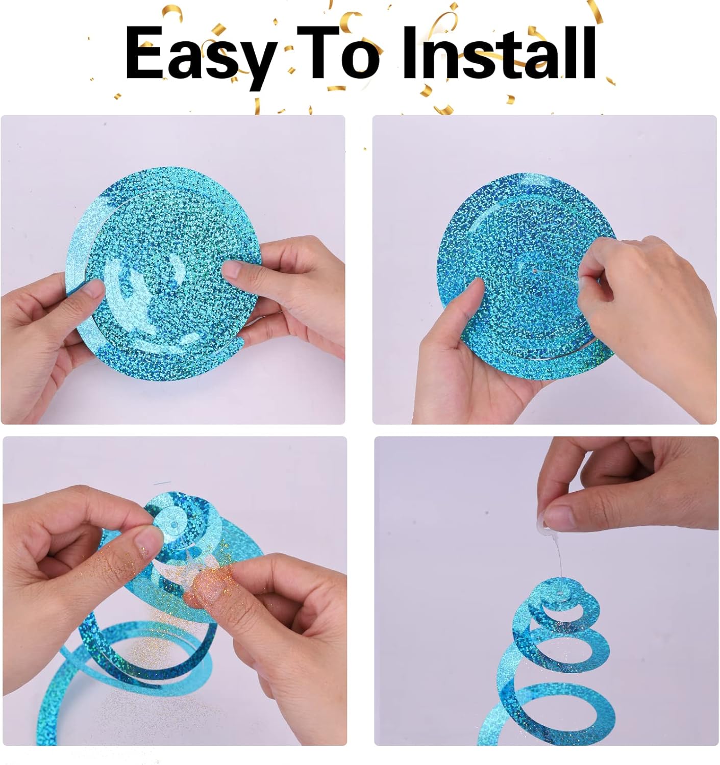 30 Pieces Iridescent Light Blue Hanging Swirl Decorations Plastic Streamers Foil Swirls Ceiling Decorations Birthday Bachelorette Party Engagement Bridal Shower Baby Shower Graduation Decor