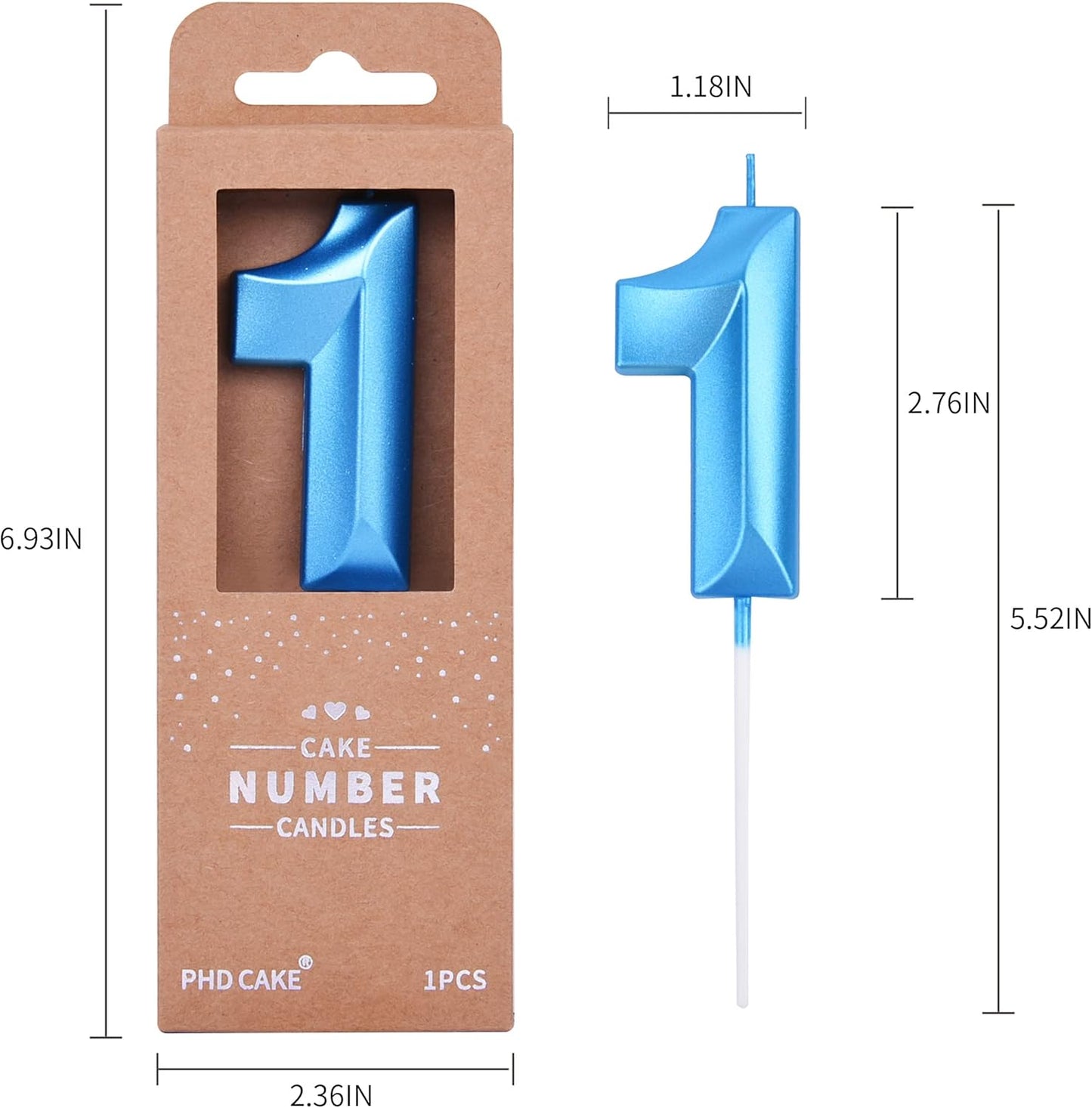 PHD CAKE 2.76 Inch Diamond Blue 1 Number Birthday Candles, Blue Number Candles, Cake Number Candles, Party Celebration