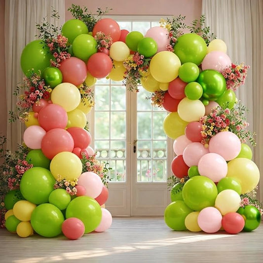 Dusty Pink Green Yellow Balloon Garland Double Stuffed Pastel Light Yellow Green Blush Pink Balloon Arch Kit for Wildflower Spring Birthday Baby Shower Fairy Flower Tea Party Decor
