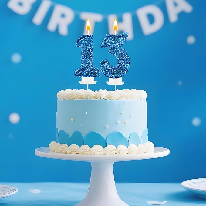 Zailo Birthday Number Candles, Glitter Number Candle Cake Decorations with Sequins, Cupcake Decorations for Girls, Women, Party Anniversary Celebrations (Number 3, Blue)