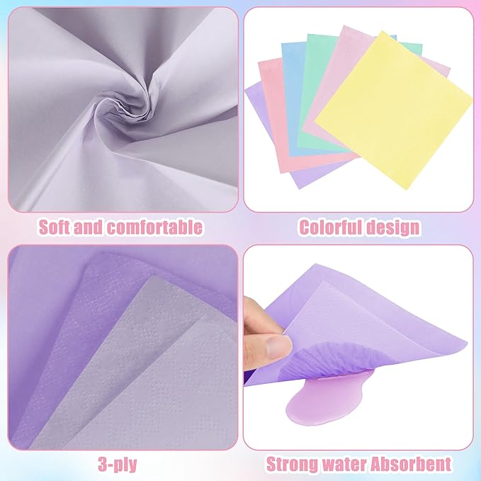 120 PCS Rainbow Party Napkins - Disposable 3 Ply Pastel Color Beverage Dinner Napkins for Baby Shower, Birthday, Wedding & Unicorn Theme Parties