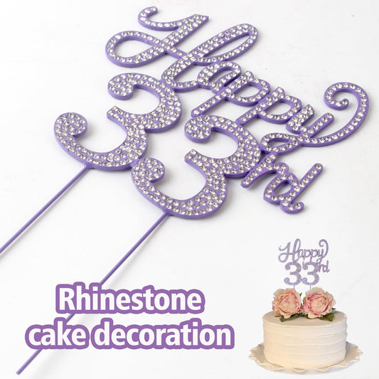 Happy 33rd Birthday Decorations,33rd Birthday Purple Rhinestone Cake Topper - Cheers to 33 Years Old Bday Party Metal Sparkly Cake Centerpieces Sign.