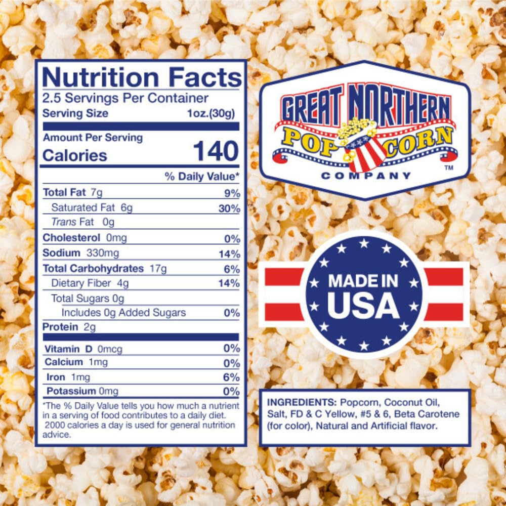 2.5oz Popcorn Machine Popcorn Packets - All-in-One Movie Theater Style Kernels, Salt, and Oil Packs by Great Northern Popcorn (24 Case)