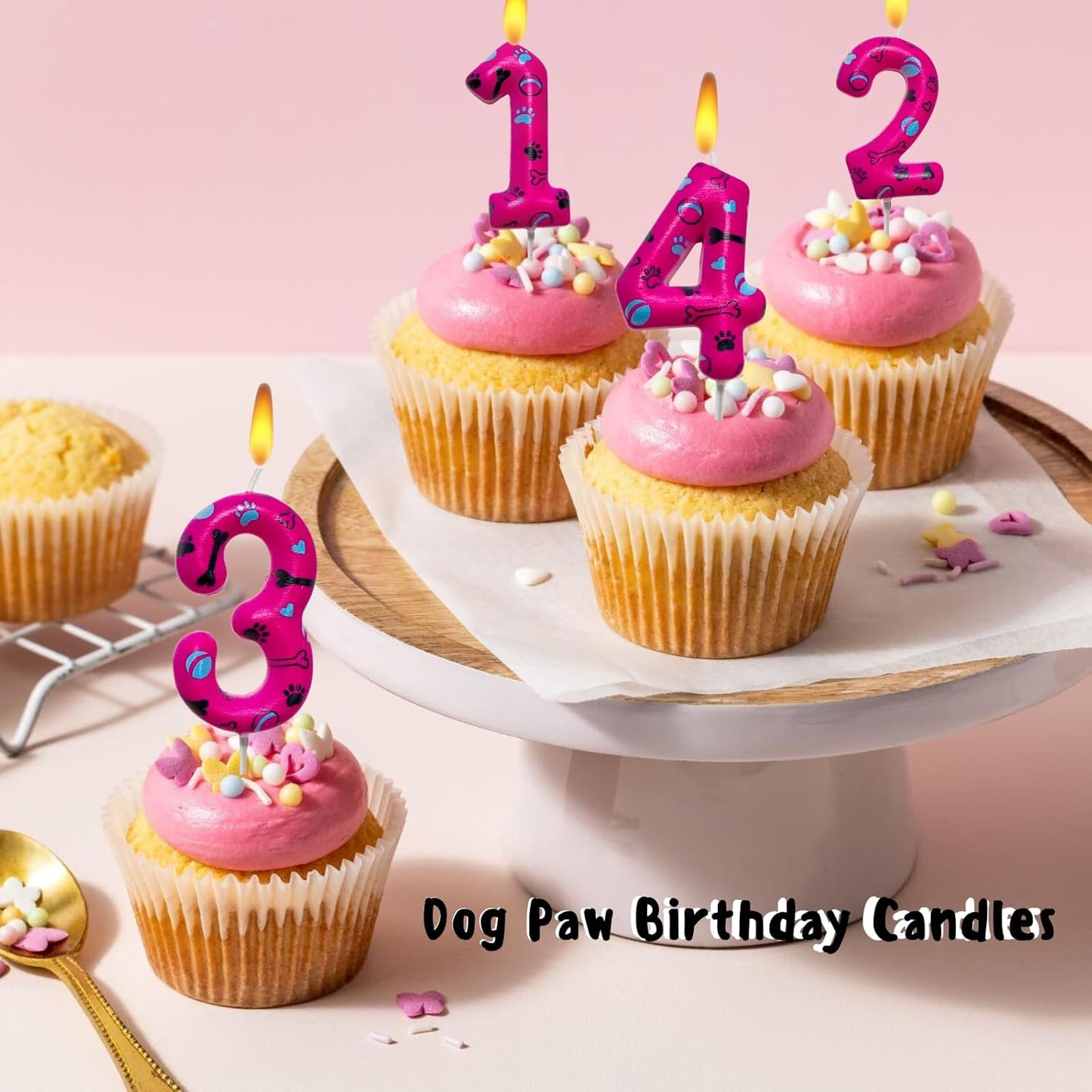Number 2 Pink Purple Dog Paw Birthday Candles Cake Topper Numeral Birthday Candles for Boy Girl Dog Paw Decoration