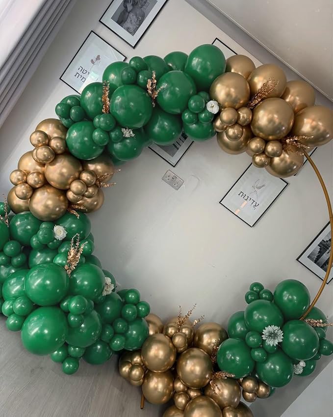 Green and Gold Balloons Arch Kit, 162pcs Emerald Green Chrome Gold Confetti Balloons for Graduation Decorations 2025 St Patricks Day Jungle Safari Birthday Party Decorations