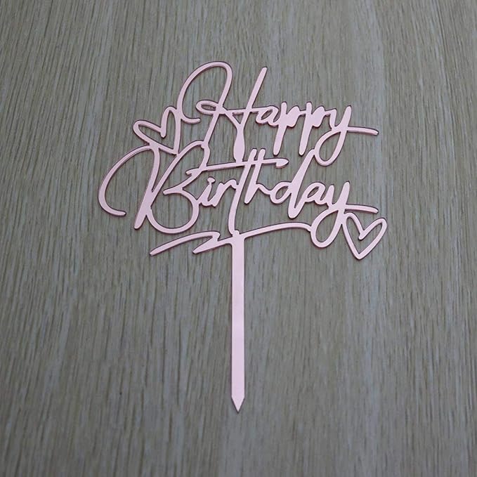 Happy Birthday Cake Topper - Birthday Party Decorations, Mirror Rose Gold Acrylic
