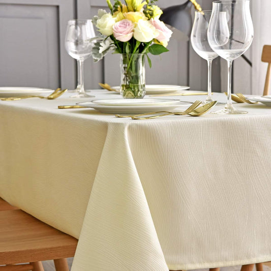 maxmill Jacquard Table Cloth Waving Pattern Water Resistant Wrinkle Resistance Heavy Weight Soft Tablecloth for Kitchen Dinning Tabletop Decoration Oblong 60 x 140 Inch Ivory