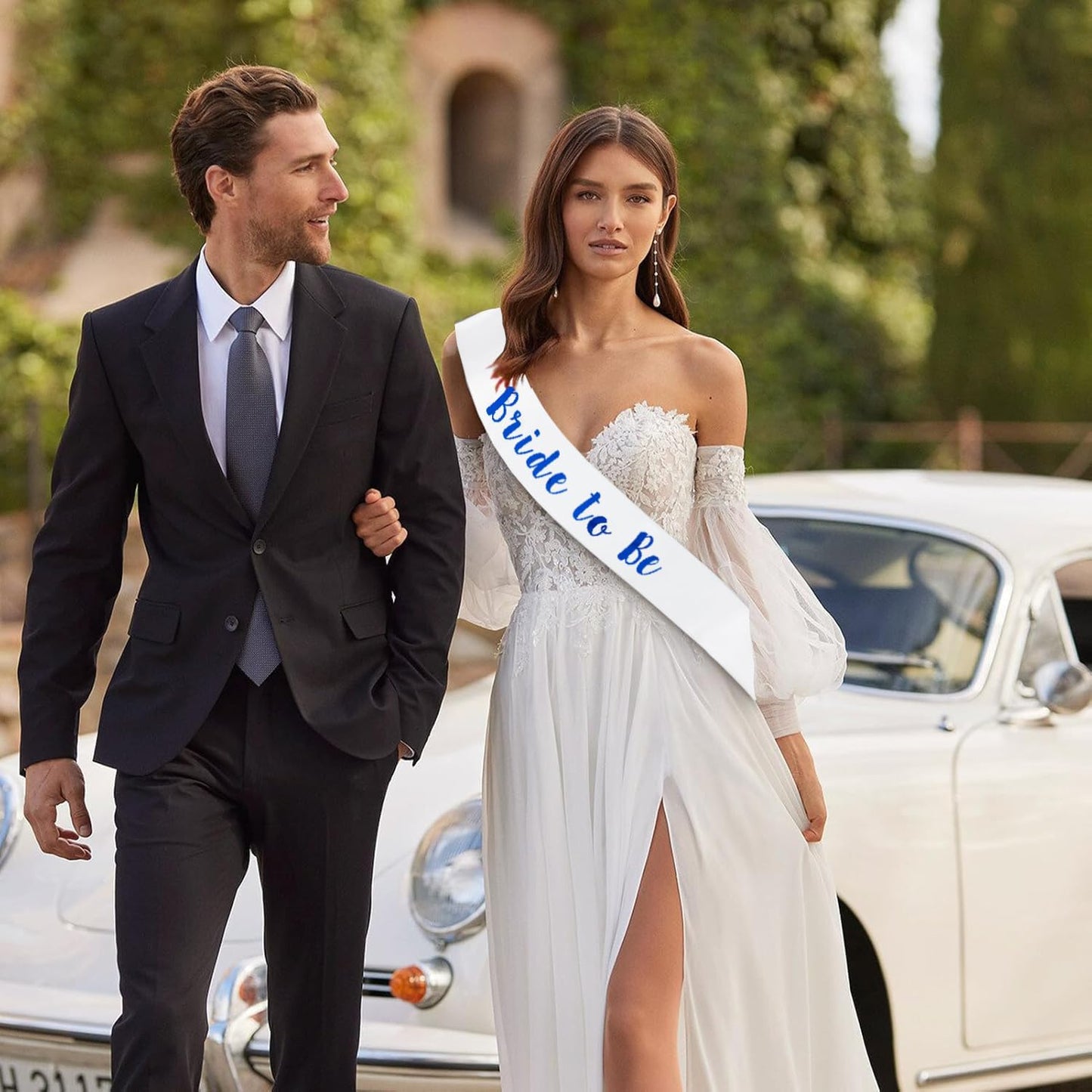 Bride to Be Sash, White Bachelorette Sashes Engagement Gifts for Bachelorette Party, Bridal Shower & Wedding Party, Royal Blue Letter