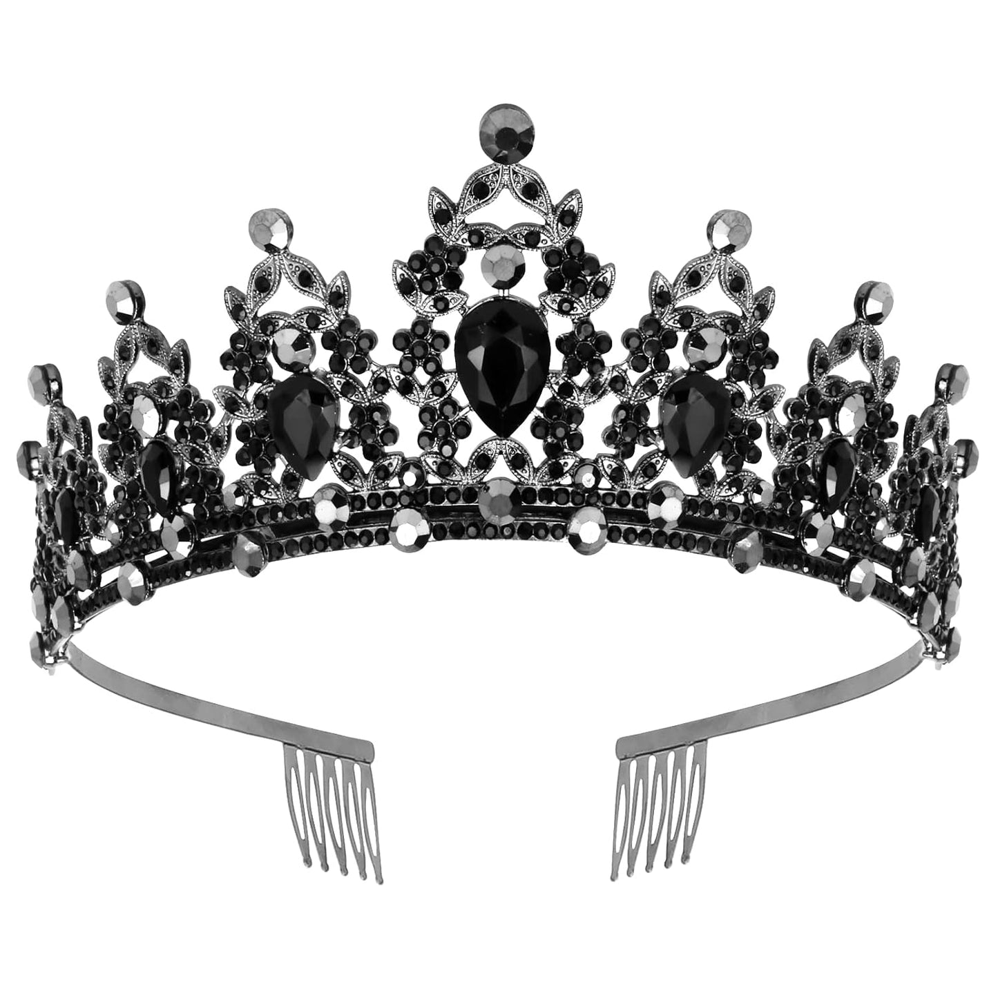 CAVETEE Crown for Women Gothic Crown Headpiece Halloween Decorations Birthday Tiara Vintage Rhinestones Black Baroque Queen Crown Wedding Bridal Crown Black Tiaras and Crowns for Women Girls