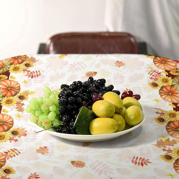Autumn Thanksgiving Pumpkin Tablecloth, Vintage Retro Maple Leaves Watercolor Yellow Sunflower Fall Harvest Table Cover for Party Picnic Dinner Kitchen 60x90 Inch Rectangle
