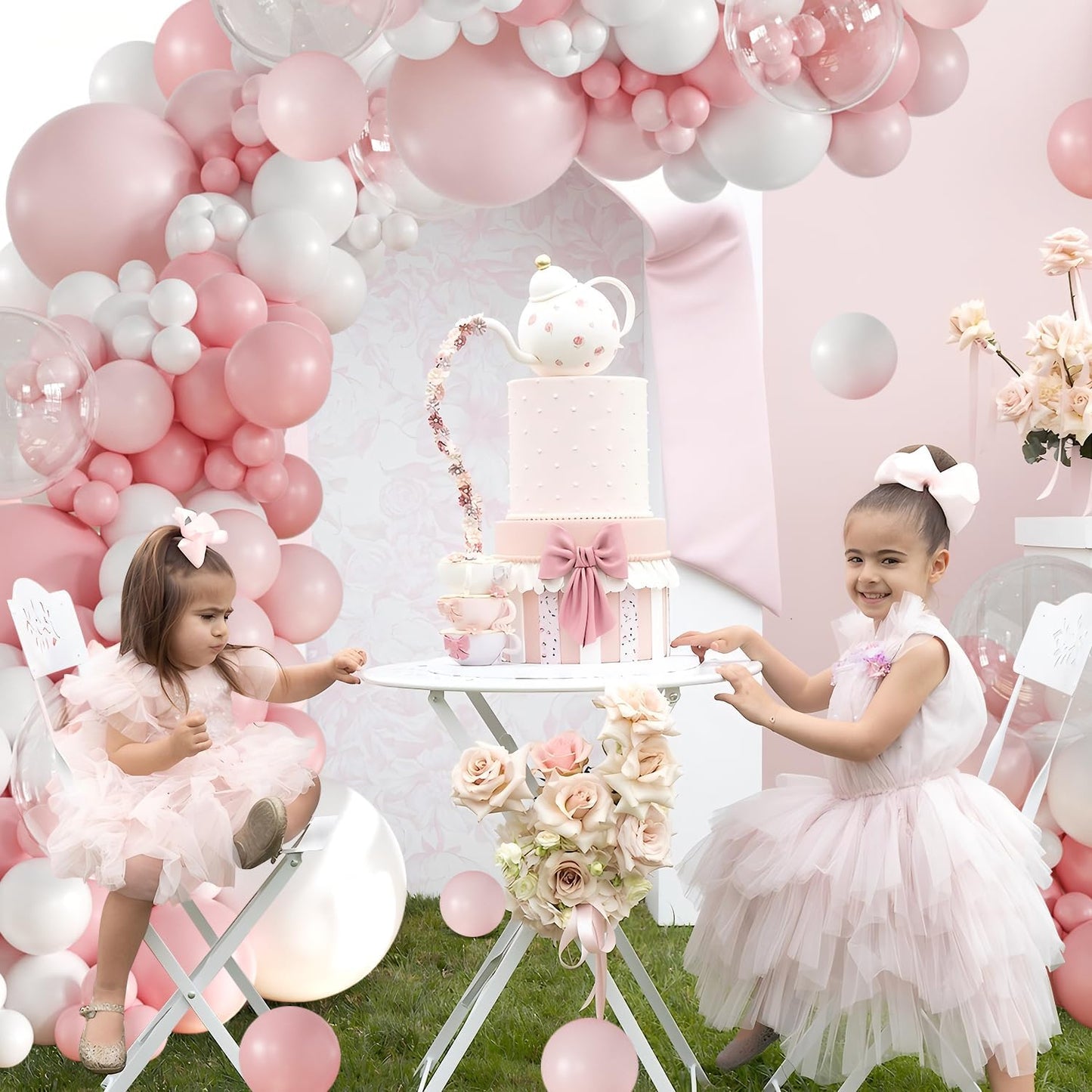 Pink Balloon Arch Kit 132Pcs Pink and White Balloon Arch Garland Kit Include Light Pink White Balloons Clear Balloons for Birthday Wedding Baby Shower Anniversary Bachelorette Bridal Party Decorations