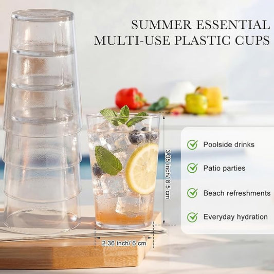 Gerrii 28 Pcs Clear Plastic Tumblers Drinking Cups Reusable Unbreakable Juice Acrylic Glasses Dishwasher Safe Plastic Glasses for Adults Picnic Party Kitchen (5 oz,Vintage)