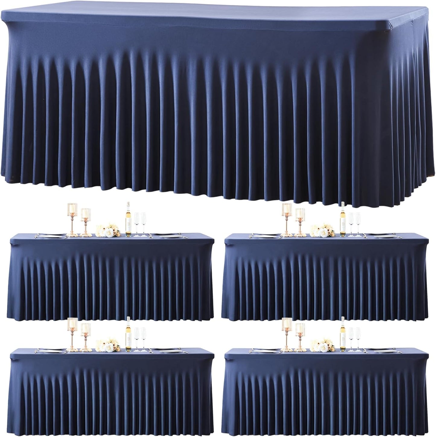 4 Pack Spandex Navy Blue Fitted Table Cloth for 6ft Rectangle Tables Navy Blue Stretch Tablecloth Table Covers Banquet Table Clothes Wrinkle Free Table Skirt for Parties Wedding