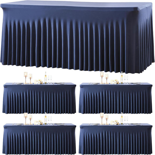 4 Pack Spandex Navy Blue Fitted Table Cloth for 6ft Rectangle Tables Navy Blue Stretch Tablecloth Table Covers Banquet Table Clothes Wrinkle Free Table Skirt for Parties Wedding