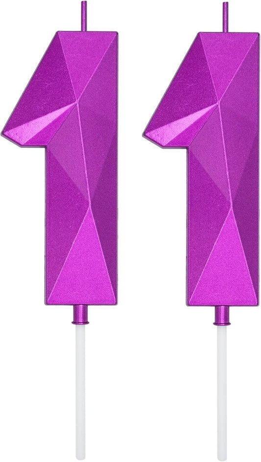 DERVENTA Large Birthday Candle Number 3D Purple 3.7 inch Party Celebration Anniversary Decoration Cake Topper 1 Piece (Number 11 Purple)