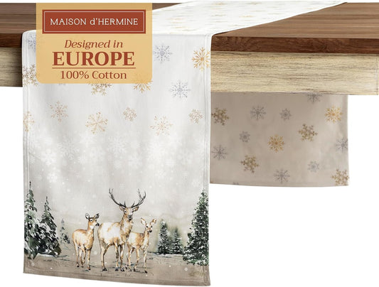 Maison d' Hermine Table Runner 100% Cotton Double Layer Table Runners 72 inches Long for Thanksgiving Christmas Decorations Home Kitchen Dining Party Wedding (Deer in The Woods, 14.5" x 72")