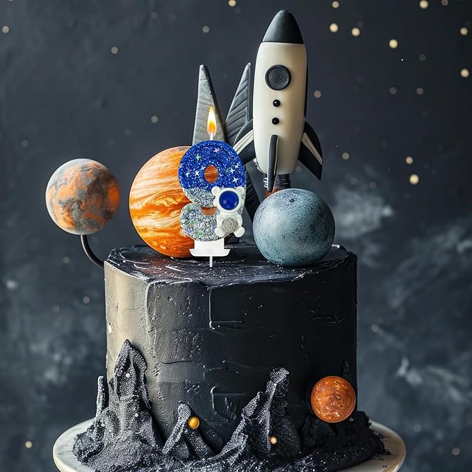 HXOUSE Astronaut 9th Birthday Candle - Space Universe Sparkler 9 Candle for Birthday Cake Boy, Topper for Party Decorations Anniversary Celebrations (Number 9)