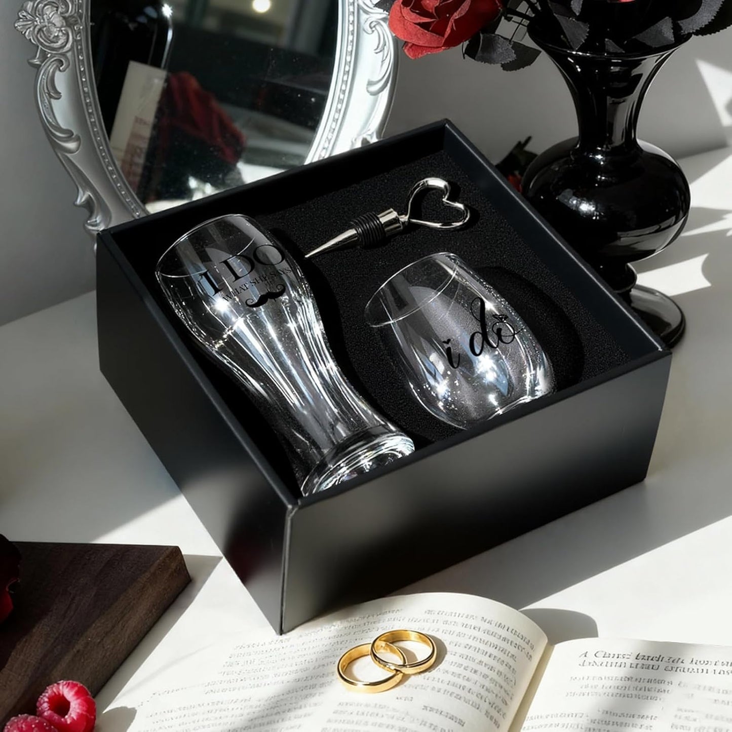 AW BRIDAL Engagement Gifts for Couples 2025, Mr Mrs Wine Glasses and Beer Mug Set, Newlywed Gift for the Couple, Bride and Groom Glasses for Wedding Bridal Shower, Bride to Be Gifts with Wine Stopper