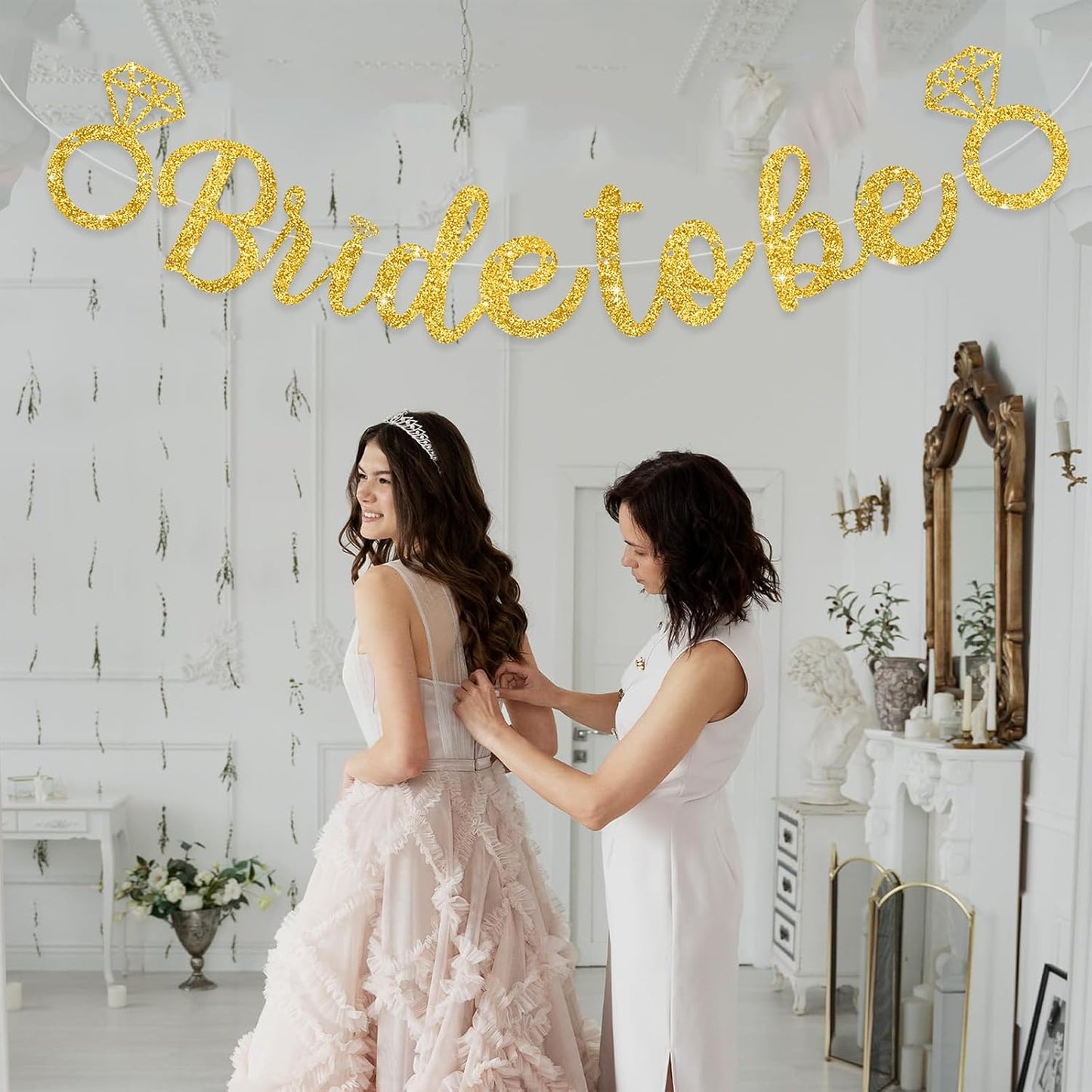 Glitter Gold Bride to Be Banner,Pre-Strung Bridal Shower Sign Garland,Bachelorette Party Decoration Wedding Shower Party Supplies(No DIY)