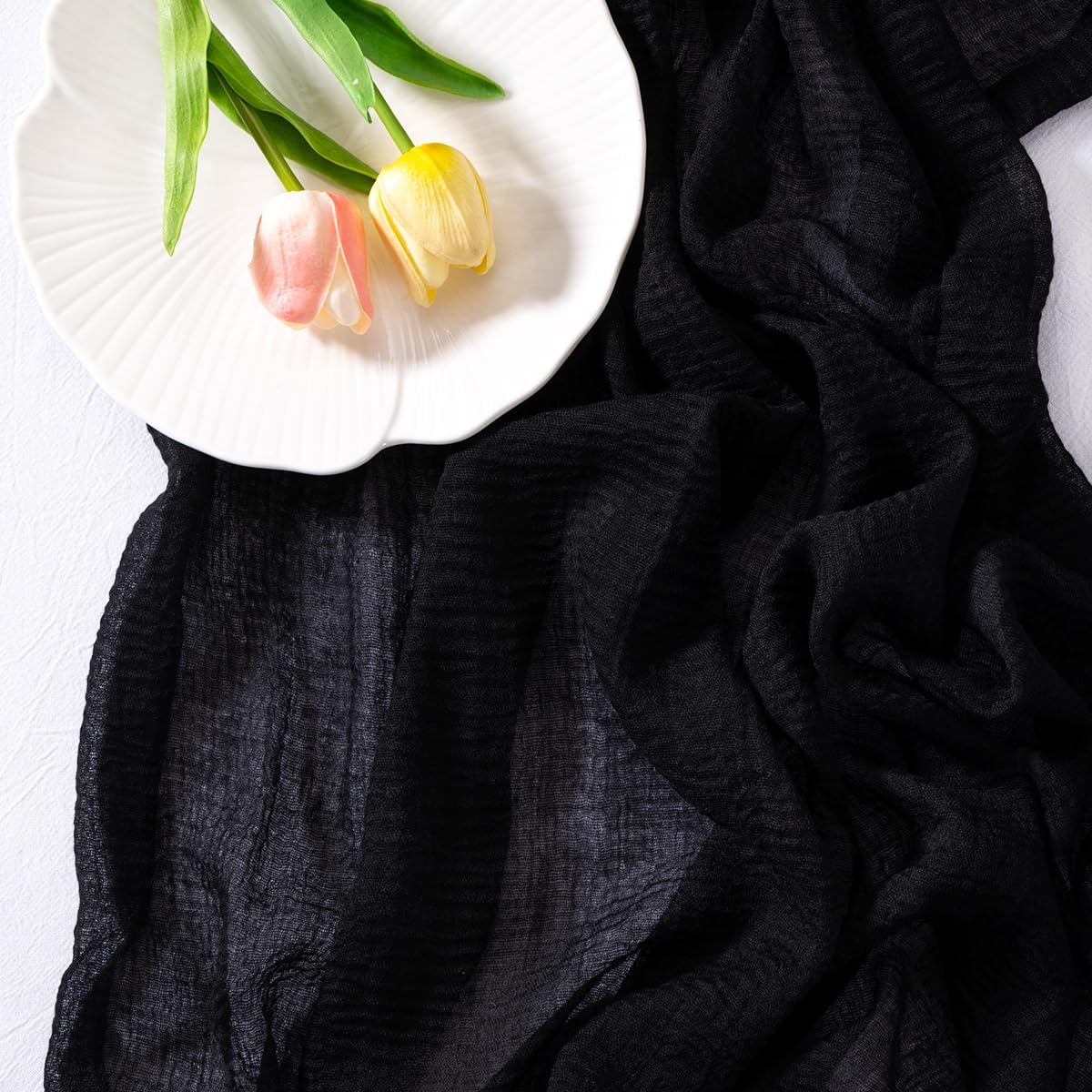 Socomi 6pcs Black Cheesecloth Table Runner Fall Thanksgiving Gauze 120 Inch Rustic Boho Cheese Cloth Runner for Wedding Party Baby Bridal Shower Centerpiece Decoration Holiday Home Decorations
