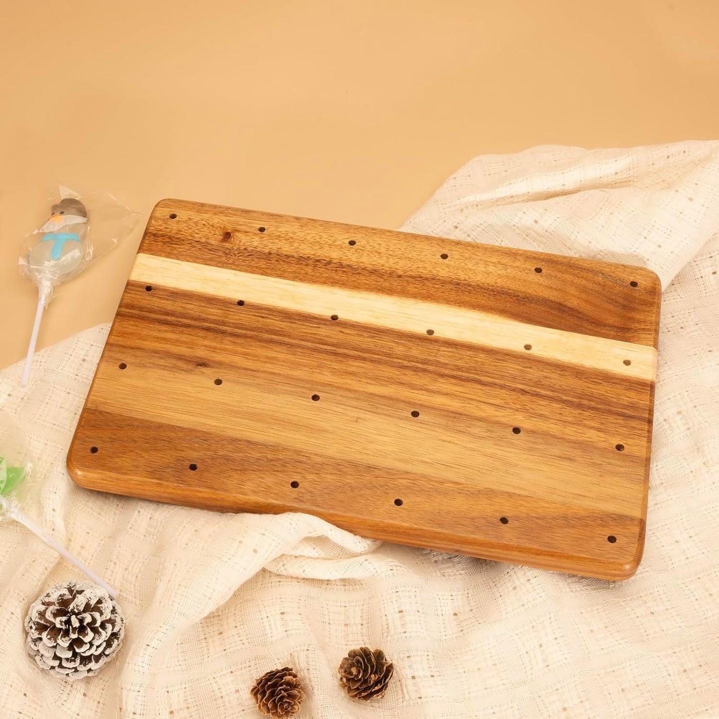 Wood Cake Pop Stand Display Riser 24 Holes Acacia Wood Lollipop Display Stand Holder for Weddings Baby Showers Birthday Party Anniversaries Holiday - Fit 5/32" (4mm) Lollipop Sticks (Brown)