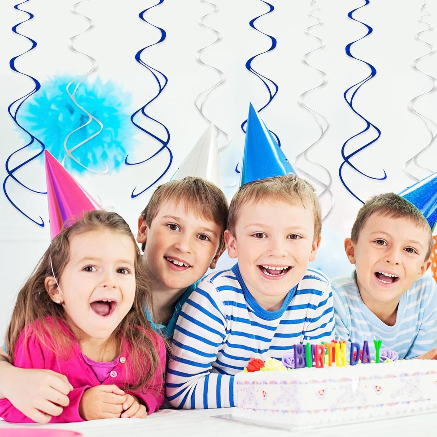 Hanging Swirl Decorations Blue and Silver Swirl Decoration 30pc Party Streamers for Ceiling 24"