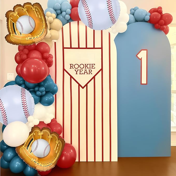Baseball Balloon Arch Kit, Red Dusty Slate Blue Ivory Nude Balloon Garland for Baseball Birthday Party Decorations Boys Summer Baby Shower Rookie of The Year First Birthday Sport Themed Decorations