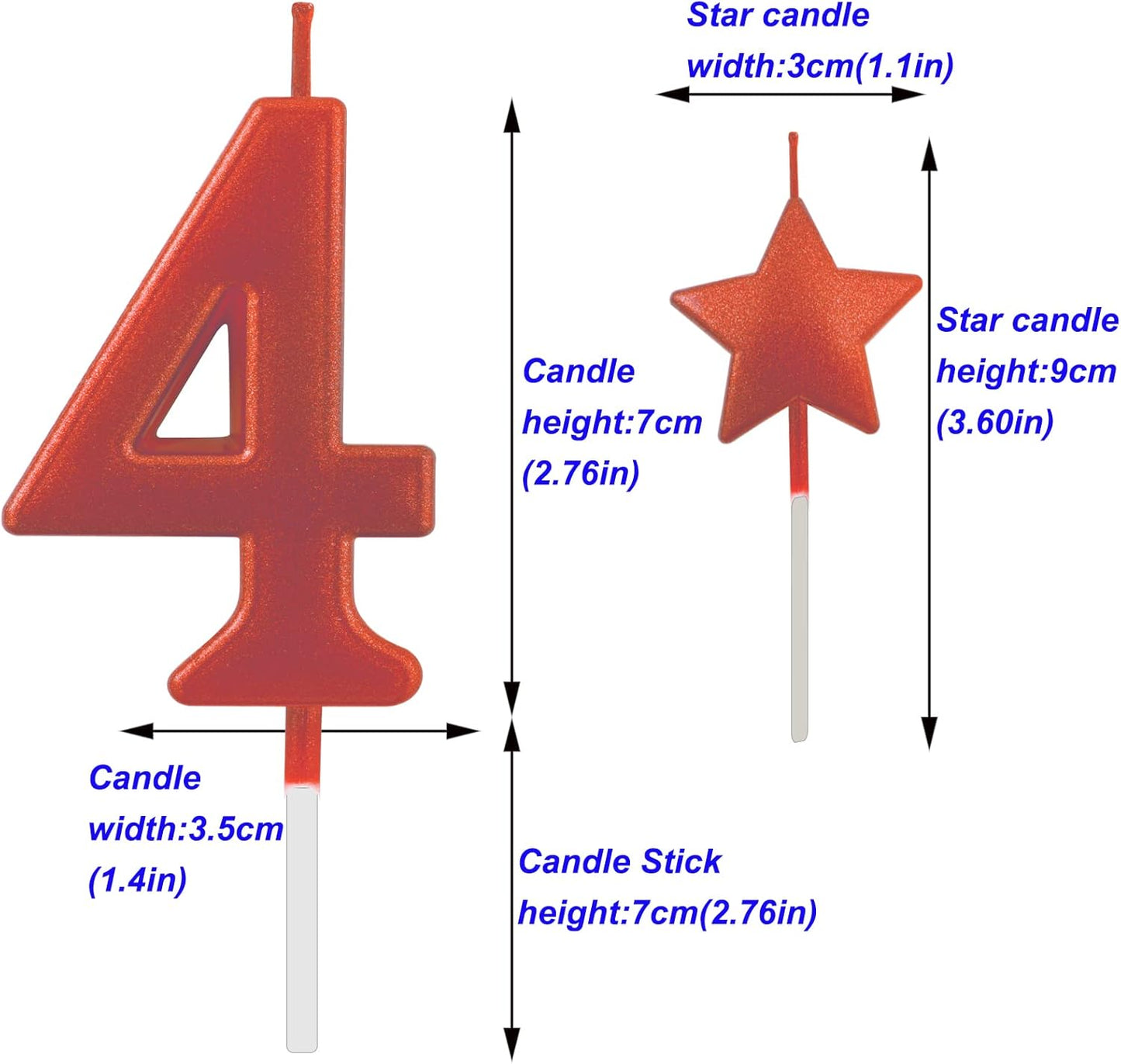 2.75in Tall Red Number 4 Birthday Candles, Glitter Happy Birthday Cake Cupcake Toppers Decoration for Adults/Kids Party Baking