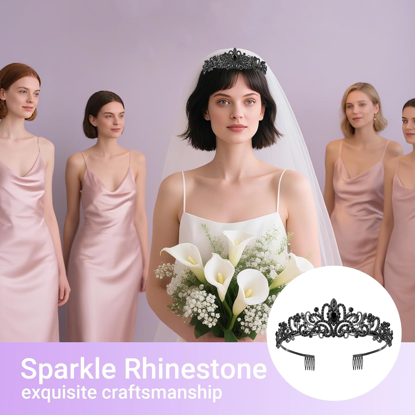 Tiara Crown for Women, Queen Tiara for Birthday Prom Bridal Party Custome Black