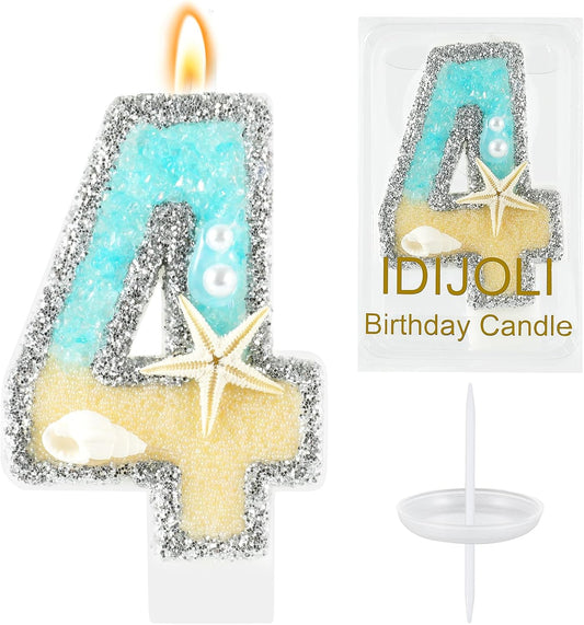 Beach Birthday Candle Starfish Number 4 Candles 4th Cake Candle Blue Birthday Cake Topper Cupcake Decorations Party Decor Anniversary Celebrations Supplies Favors