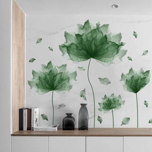59.1'' x 49.6'' Huge Flower Petal Wall Decals Living Room Floral Wall Stickers Removable Peel and Stick Waterproof Wall Art Decor Stickers for Bedroom Bathroom Office (Blackish Green)